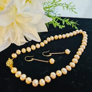 18" cultured necklace and earrings with 8mm ivory pearls, crystal clasp.