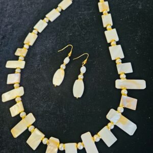 20" White mother of pearl necklace and earrings.