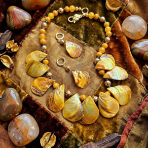 18" Gold Shells with Gold Beads. Gold Shell Hugging Earrings.